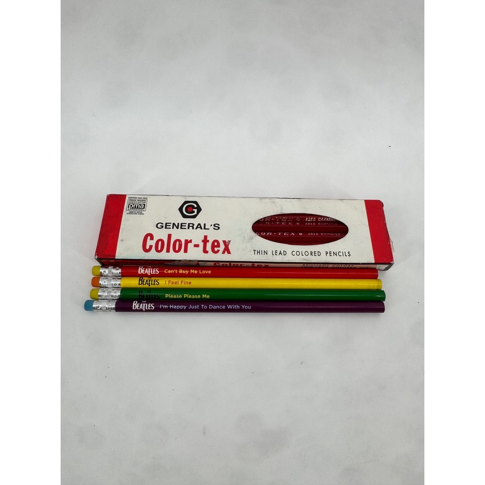 Vintage The Beatles General's Color-tex Colored Pencils Set of 4 Song Titles Box